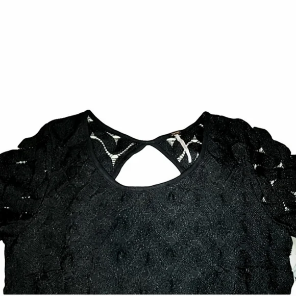 Free People Wild Thing Crochet Knit Black Mini Dress sz S Open Back Long Sleeve - Picture 4 of 15